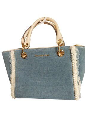 Samantha Vega Pearl Denim Tote Bag Gold Toned Hardware